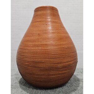 Boho Faux Leather Spiral Wrapped Crate & Barrel Vase 9" x 6"